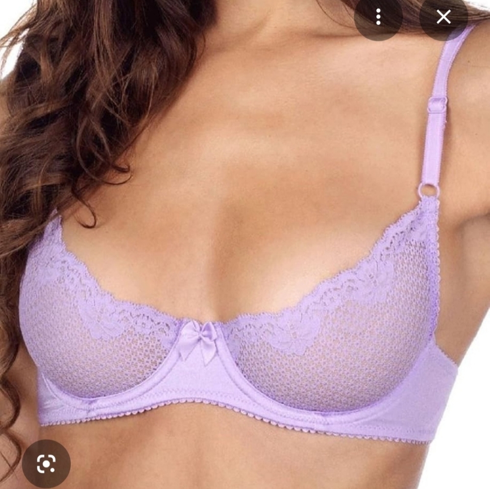 NWOT 32C Timpa Duet Lavender Lace Demi Bra & Thong Never Worn - Picture 2 of 8